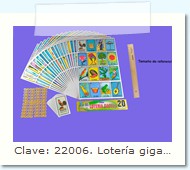 Clave: 22006. Lotería gigante 20 jugadores. Con 20 tablas, naipe grande y 80 fichas.