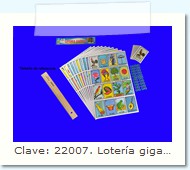 Clave: 22007. Lotería gigante 10 jugadores. Con 10 tablas, naipe grande y 80 fichas.